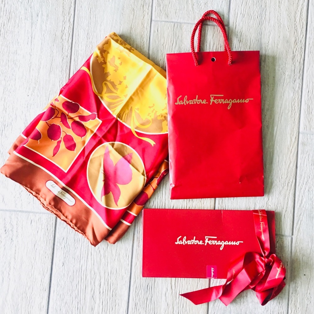 Salvatore Ferragamo Red Butterfly Scarf